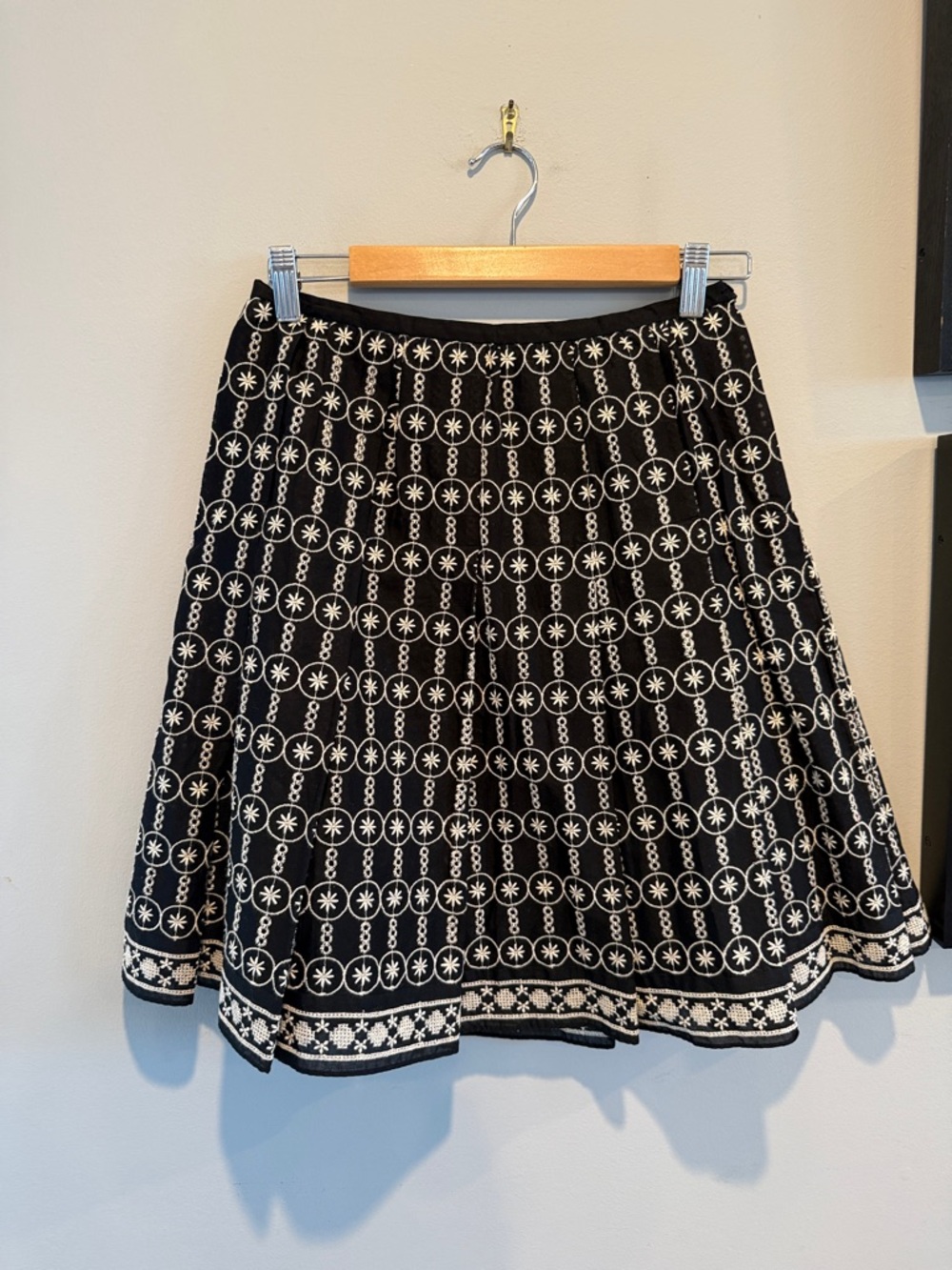 Max Studio Black and White Circle-Pattern Skater Skirt